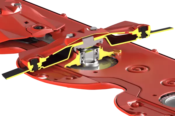 A PROTECTADRIVE védelmi rendszer óvja a kaszagerendelyt egy nagy erejű, ütésszerű terhelés esetén.