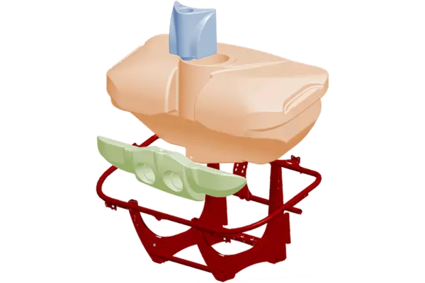 A PF fő vázszerkezetében elhelyezett tartály a rögzítőelemeknek köszönhetően teljes védelmet élvez.